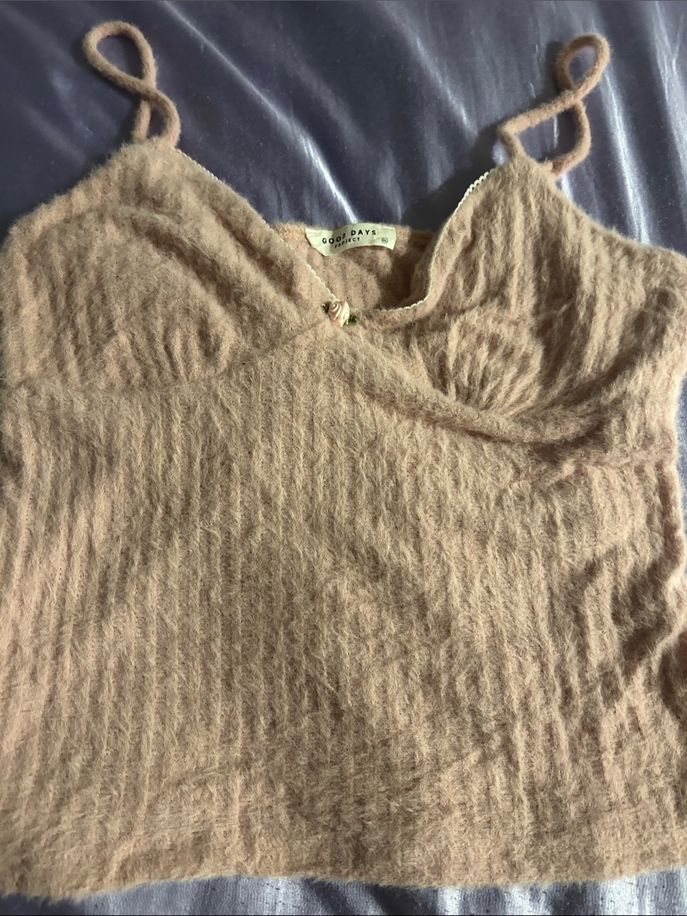 Fuzzy Spaghetti-Strap Camisole in Taupe